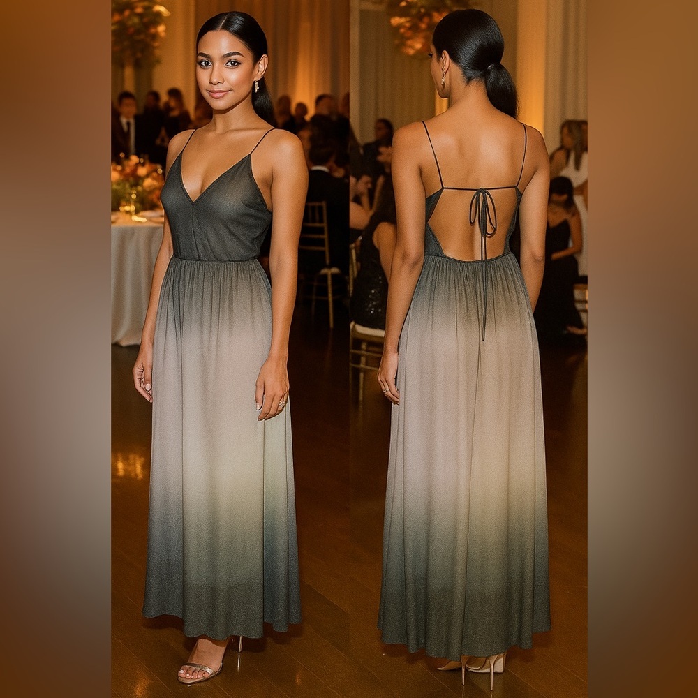 Le Lis Gray Sparkle Ombre Maxi Open-Back Dress